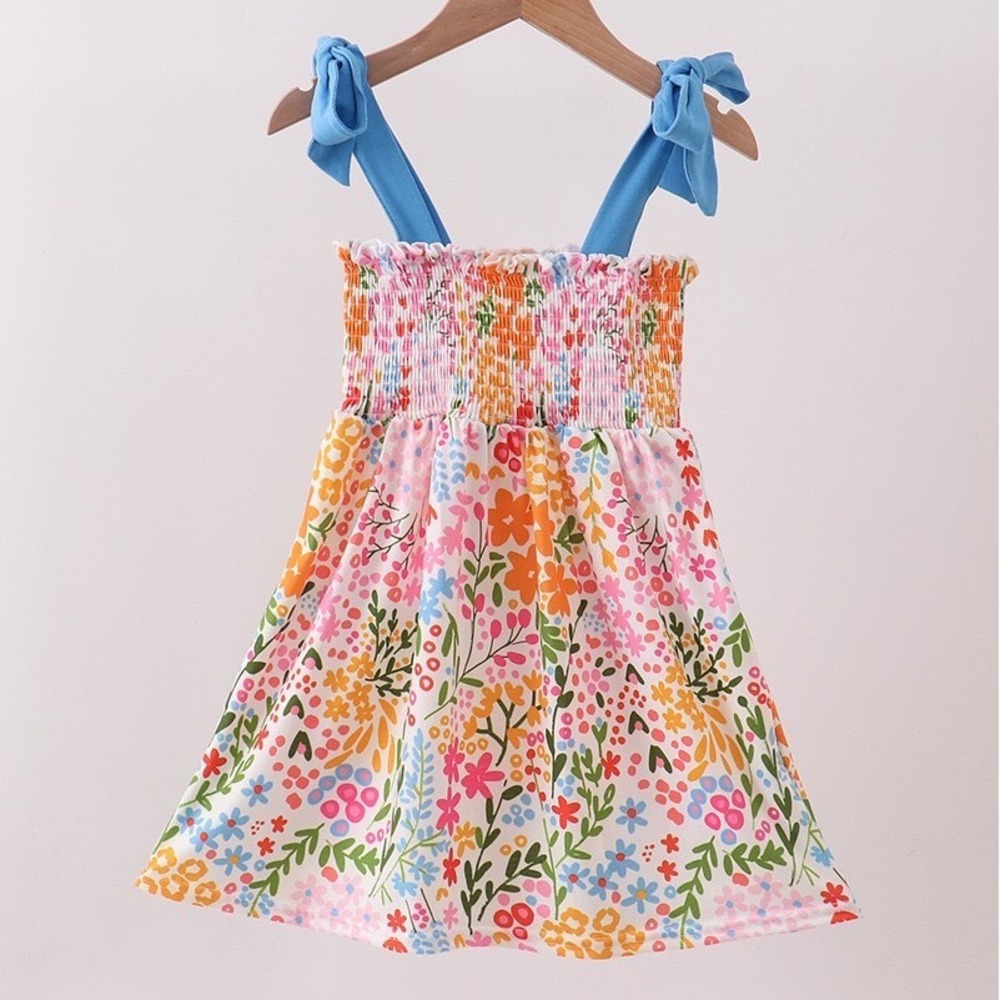 Abby & Evie Girls Floral Smocked Tie Shoulder Sundress 18M New Colorful